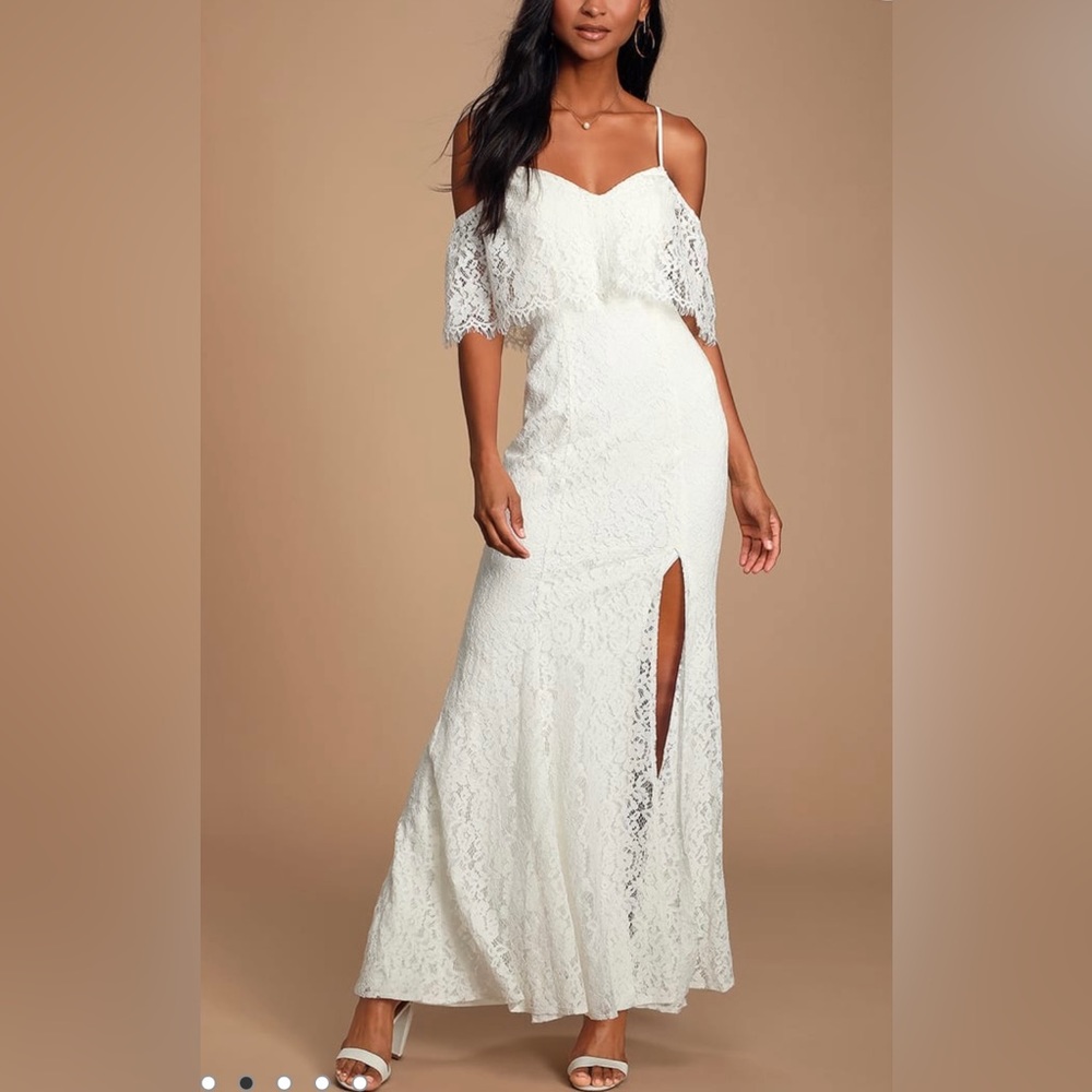 Lulus - Caterina White Lace Off-the-Shoulder Maxi dress